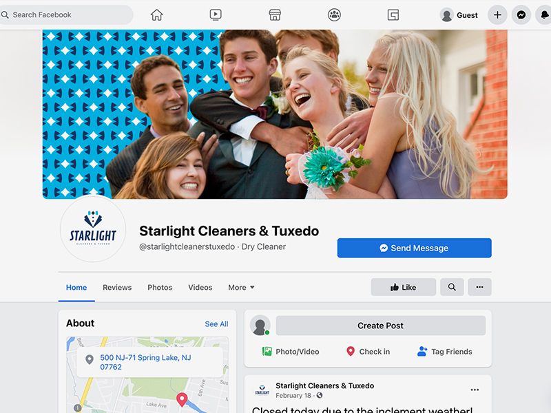 Starlight Cleaners & Tuxedo social media branding